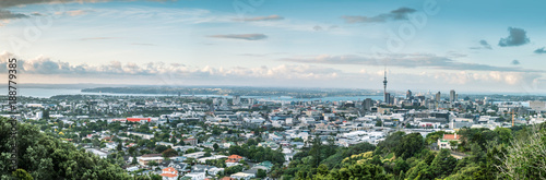 Panorama of Auckland City and Auckland Harbour from Mount Eden