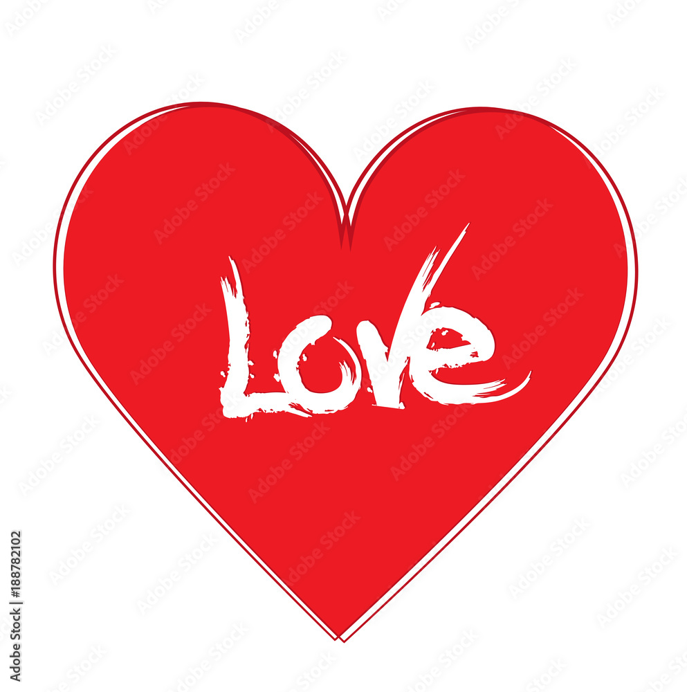 Red grunge heart with the inscription Love. Vector heart shape