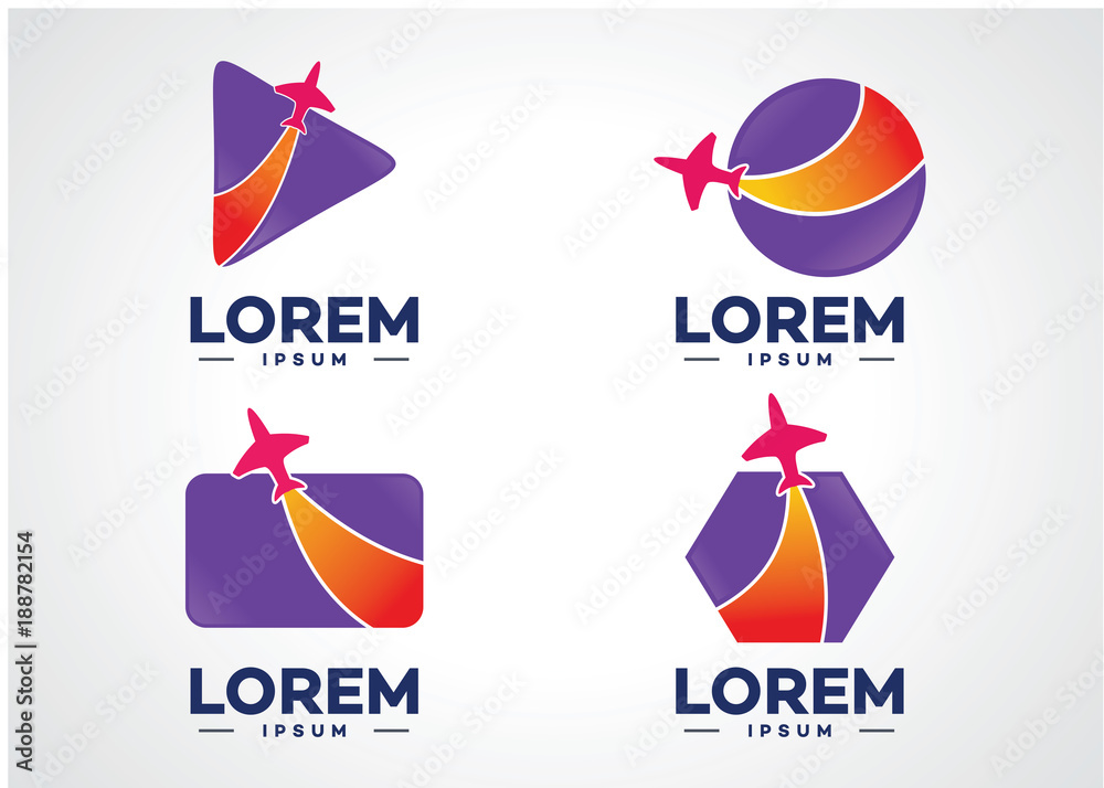 Flight Travel Logo Set Template Design Vector, Emblem, Design Concept, Creative Symbol, Icon