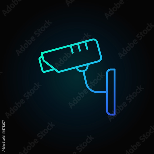 CCTV security camera blue vector line icon or symbol