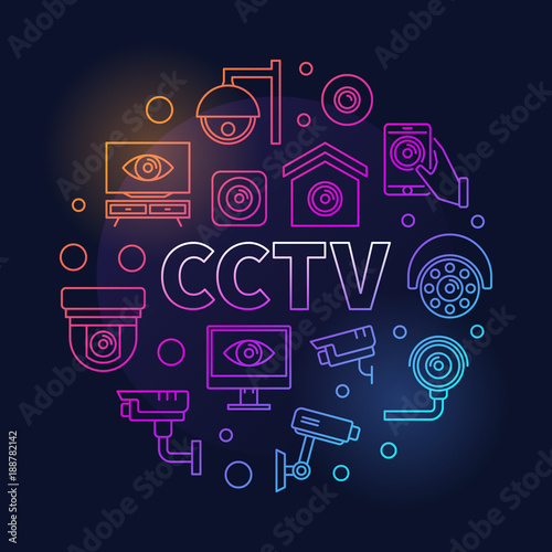 Colored CCTV round illustration. Vector modern symbol