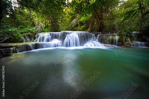 Smooth Waterfall in the Forest. Huay Mae Khamin Waterfall at Sri Nakarin National Park, Kanchanaburi Province, Thailand.