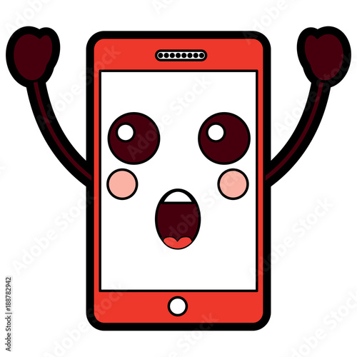 suprised cellphone kawaii icon image vector illustration design 