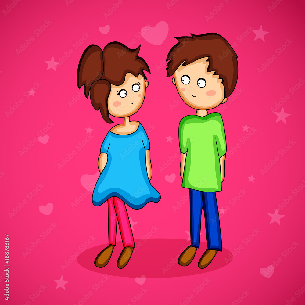 Illustration of cute girl and boy holding each other for valentine's day Illustration of cute girl and boy holding each other for valentine's day