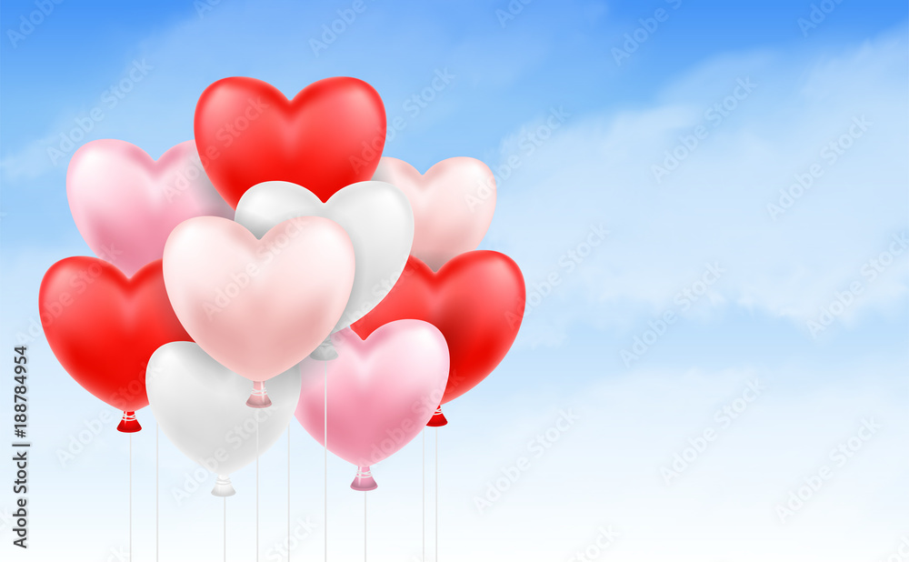 group of heart balloon floating in blue sky