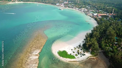 Aerial view on the Chaloklum bay and taxi boats at Malibu beach , Phangan island, Thailand photo