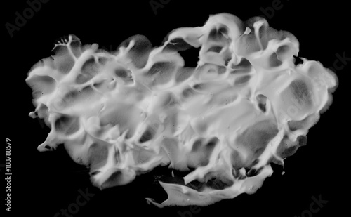 Shaving foam cream, bubble isolated on black, with clipping path texture and  background top view
