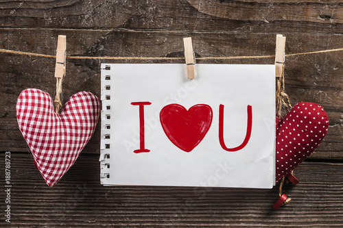 Happy Valentines day and heart. Card with Happy Valentines day and heart on wooden background
