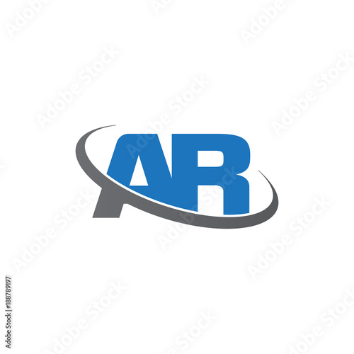 Initial letter AR, overlapping swoosh ring logo, blue gray color