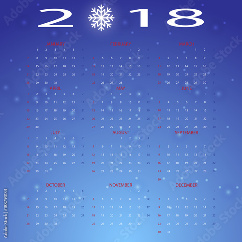 Stylized snow winter 2018 calendar
