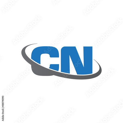 Initial letter CN, overlapping swoosh ring logo, blue gray color