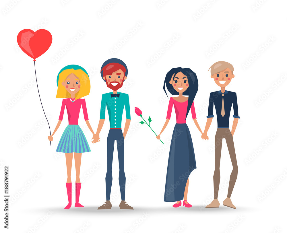 Happy Couples in Love, Pairs of Boys Girls Lovers Happy Couples in Love, Pairs of Boys Girls Lovers