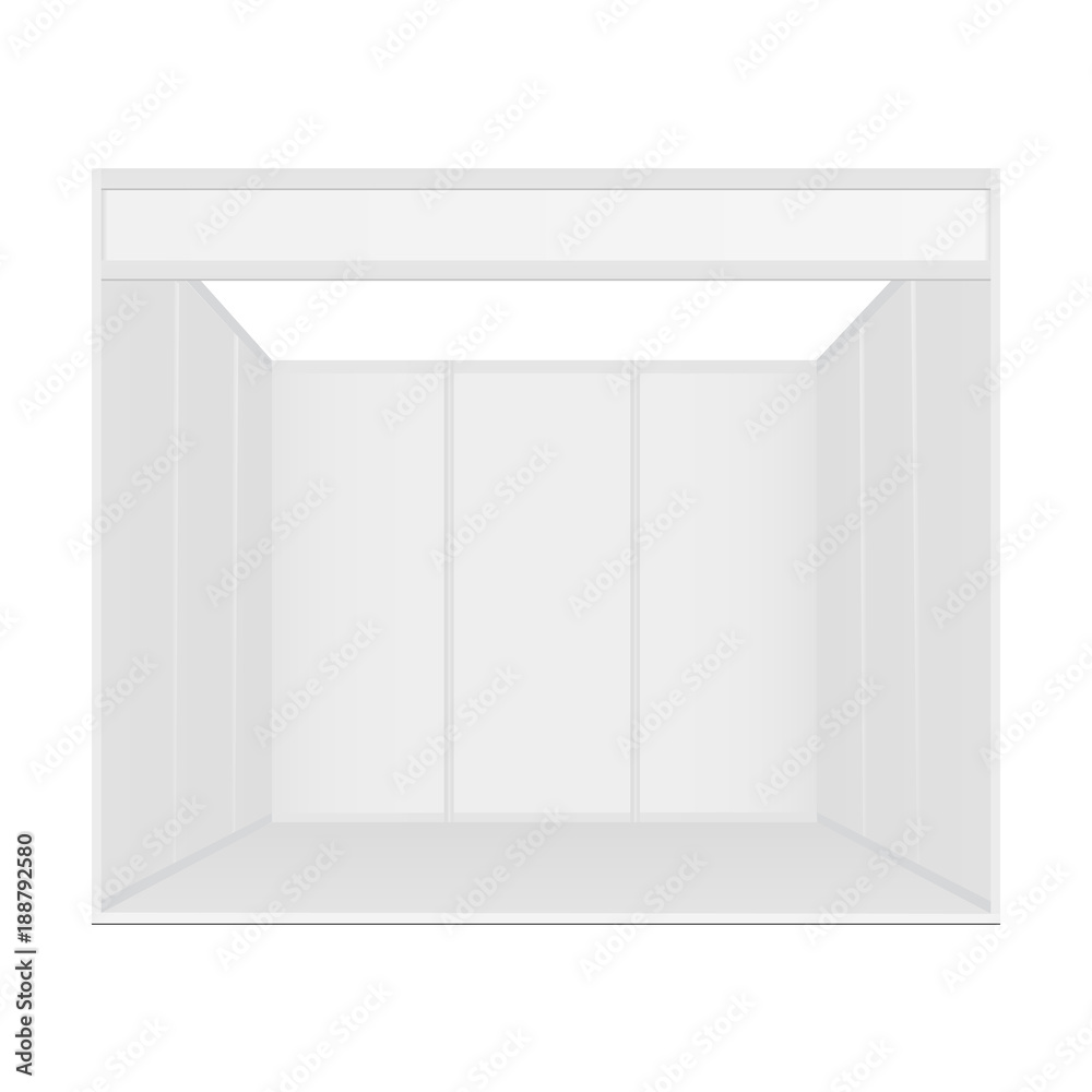 Standard exhibition booth system, blank mockup, front view. Trade show