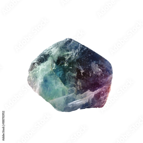 Multicolored fluorite, fluorspar mineral crystal. Photo of this sample can be used for geology science. Isolated on white.