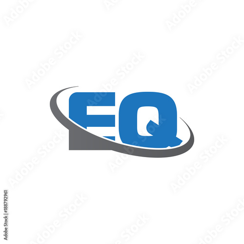 Initial letter EQ, overlapping swoosh ring logo, blue gray color