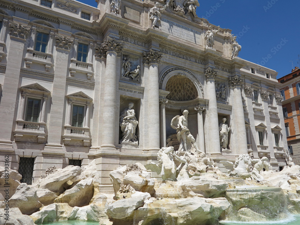 Trevi fountain baroque architecture and landmark in Rome, Italy.