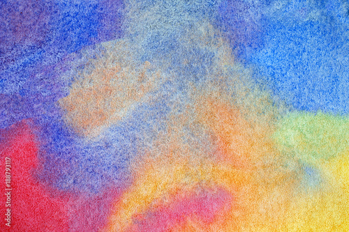 Hand drawn abstract watercolor background, original waldorf wet painting. Lesson for beginners, artist, student, pupil. First step at school, college. Colorful template, copy space.