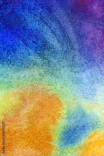 Hand drawn abstract watercolor background, original waldorf wet painting. Lesson for beginners, artist, student, pupil. First step at school, college. Colorful template, copy space.