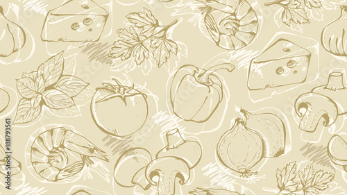 Pizza ingredients vector seamless background