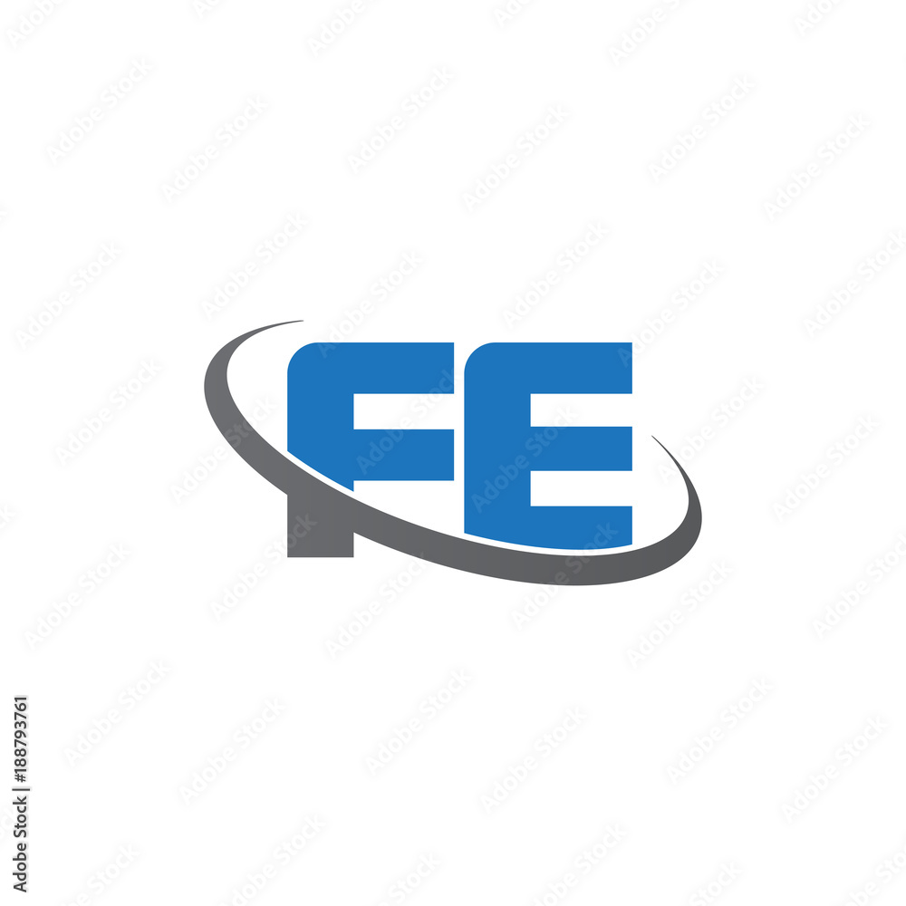 Initial letter FE, overlapping swoosh ring logo, blue gray color Initial letter FE, overlapping swoosh ring logo, blue gray color