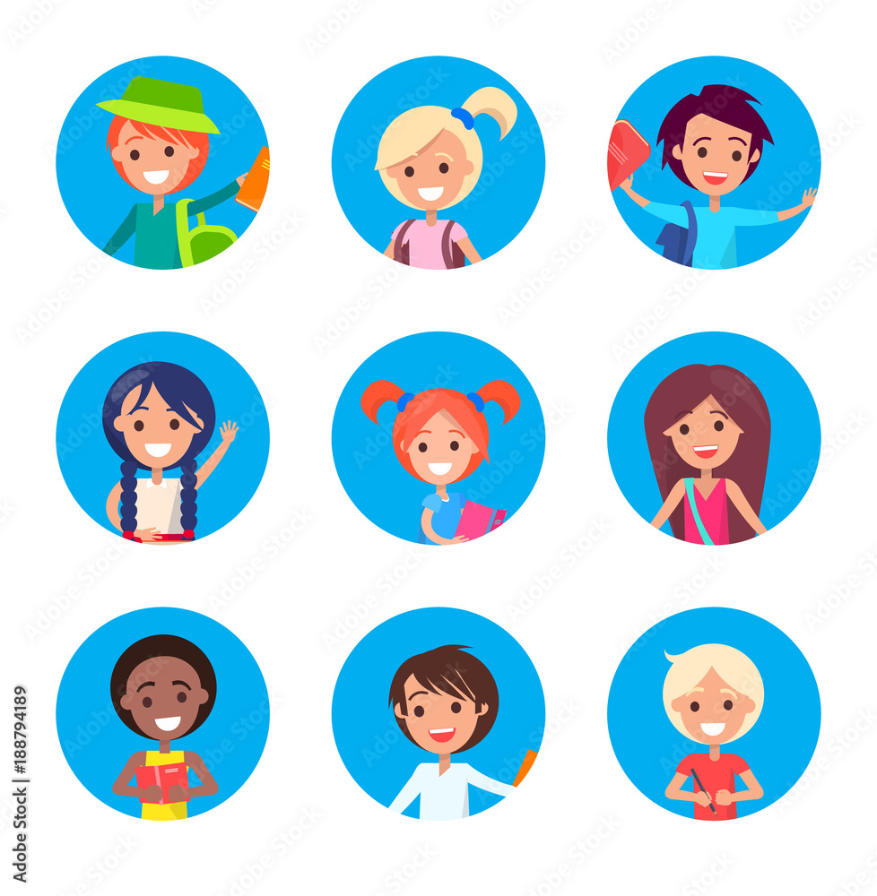 Small Students Portraits Isolated on White Poster Small Students Portraits Isolated on White Poster
