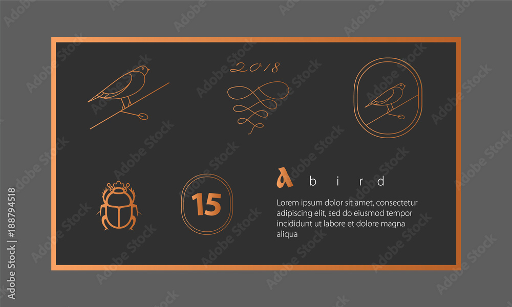 Creative design of a business card with golden objects Creative design of a business card with golden objects