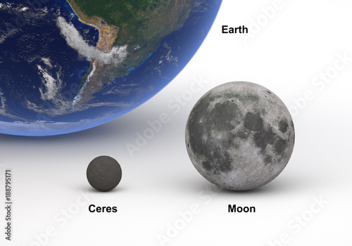 Fototapeta Naklejka Na Ścianę i Meble -  Size comparison between Ceres and Moon with Earth