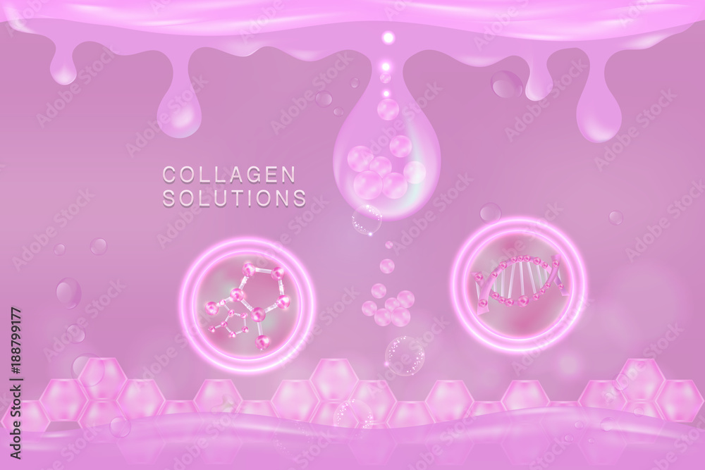 Pink collagen Serum drop, cosmetic advertising background ready to use, luxury skin care ad. Illustration vector.	