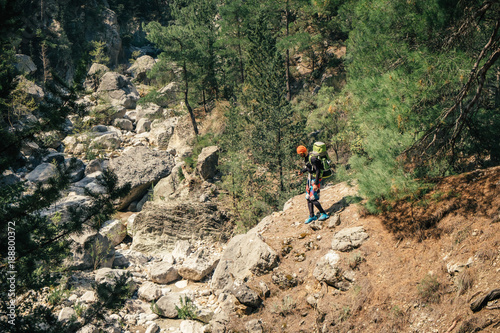 Hiker in the wild nature on the trail to Tahtali