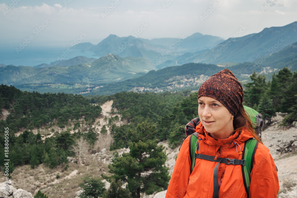Portrait of optimistic female traveler on a background Antalya Portrait of optimistic female traveler on a background Antalya