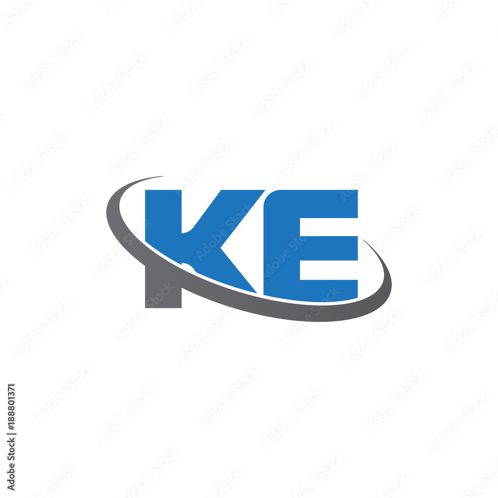 Initial letter KE, overlapping swoosh ring logo, blue gray color Initial letter KE, overlapping swoosh ring logo, blue gray color
