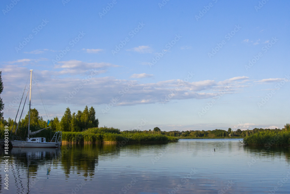 A wonderful morning in a small yacht club on the Dnipro river. Ukraine