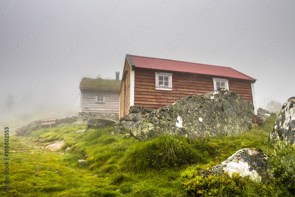 Traditional House with grass roof in Norway