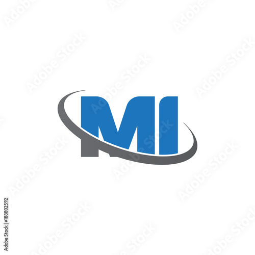Initial letter MI, overlapping swoosh ring logo, blue gray color
