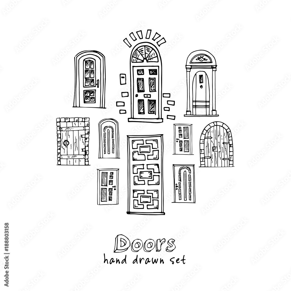 Obraz premium Hand drawn doodle doors set.