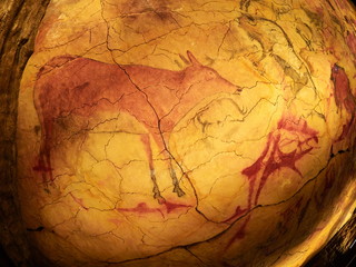 the drawings from the ceiling of Altamira cave in Santillana Del Mar, Cantabria, Spain