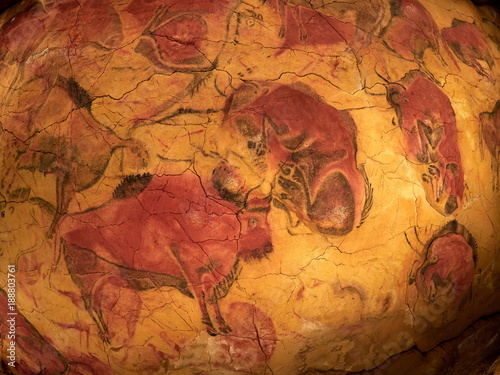 the drawings from the ceiling of Altamira cave in Santillana Del Mar, Cantabria, Spain photo