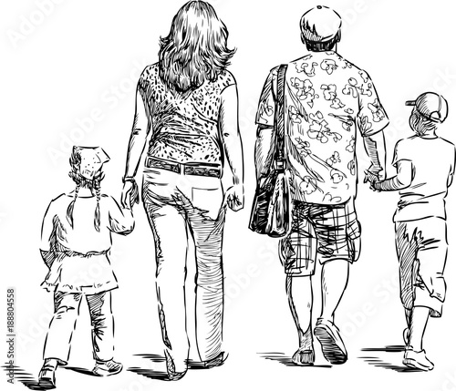Parents with their kids go for a stroll