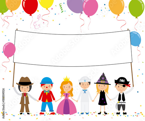 Children disguised for a party. Space for text or photo