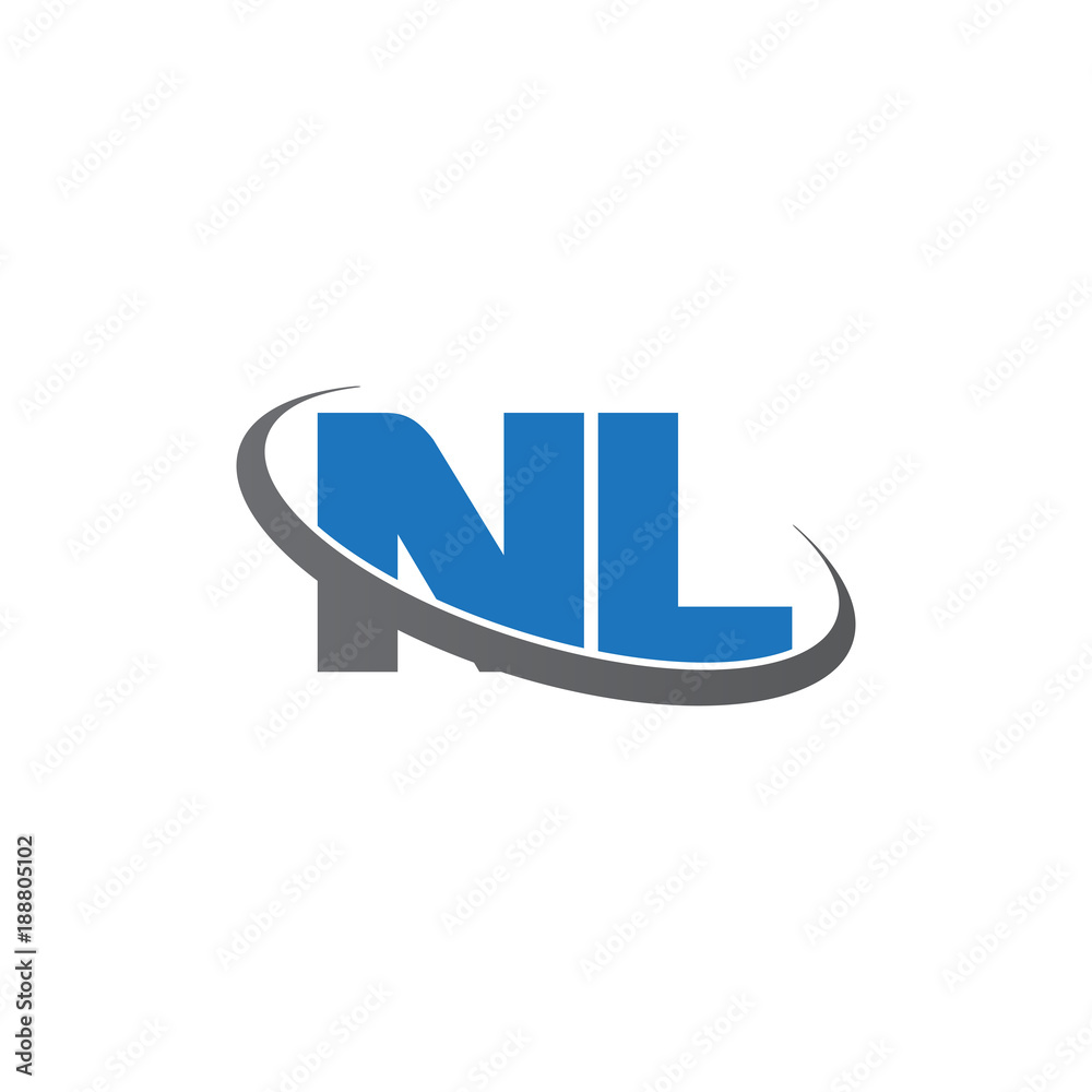 Initial letter NL, overlapping swoosh ring logo, blue gray color Initial letter NL, overlapping swoosh ring logo, blue gray color