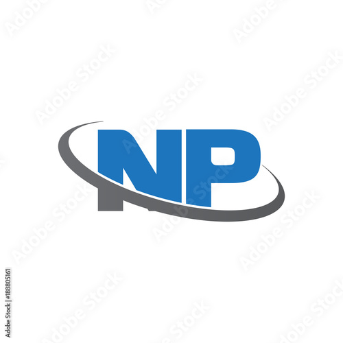 Initial letter NP, overlapping swoosh ring logo, blue gray color