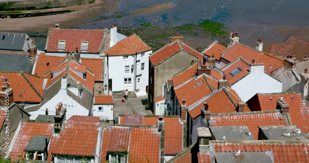 Rooftop View Of Houses And Harbour; Staithes North Yorkshire; Staithes Rooftop View Of Houses And Harbour; Staithes North Yorkshire; Staithes