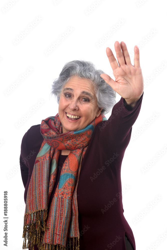 Fototapeta premium woman greeting coon a white background