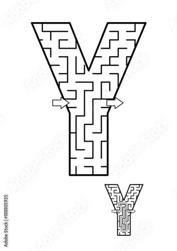Alphabet  learning fun and educational activity for kids - letter Y maze game. Answer included.
