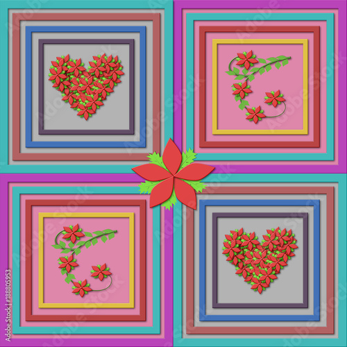 Red flowers in picture frame, Backgrounds and Textured illustration