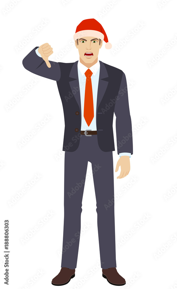 Businessman showing thumb down gesture as rejection symbol