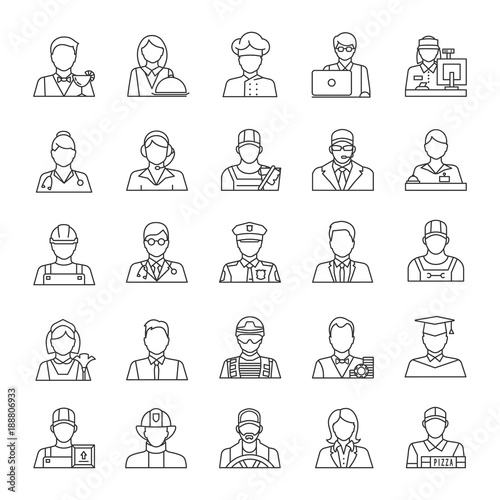 Professions linear icons set