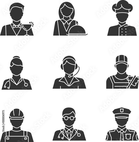 Professions glyph icons set
