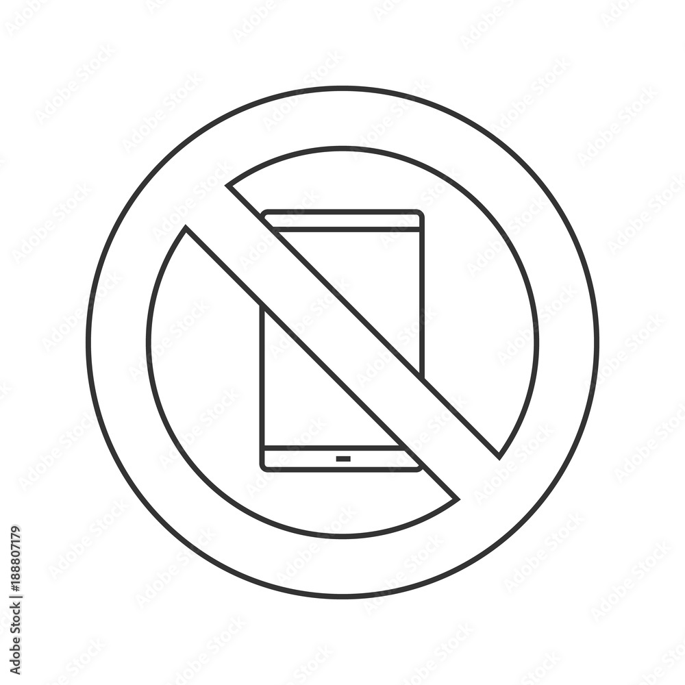Forbidden sign with tablet computer linear icon Forbidden sign with tablet computer linear icon