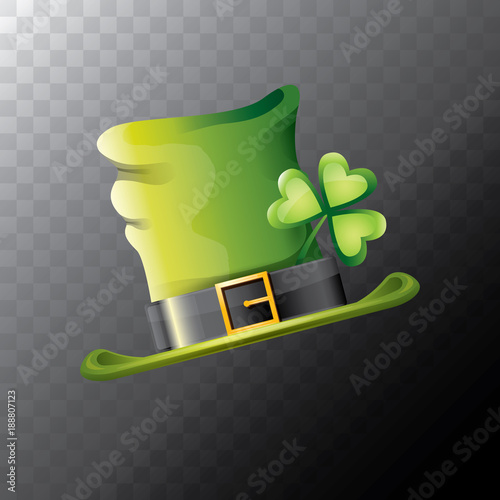 vector saint patricks day green glossy hat clover isolated on transparent background. vector vintage leprechaun green cartoon hat